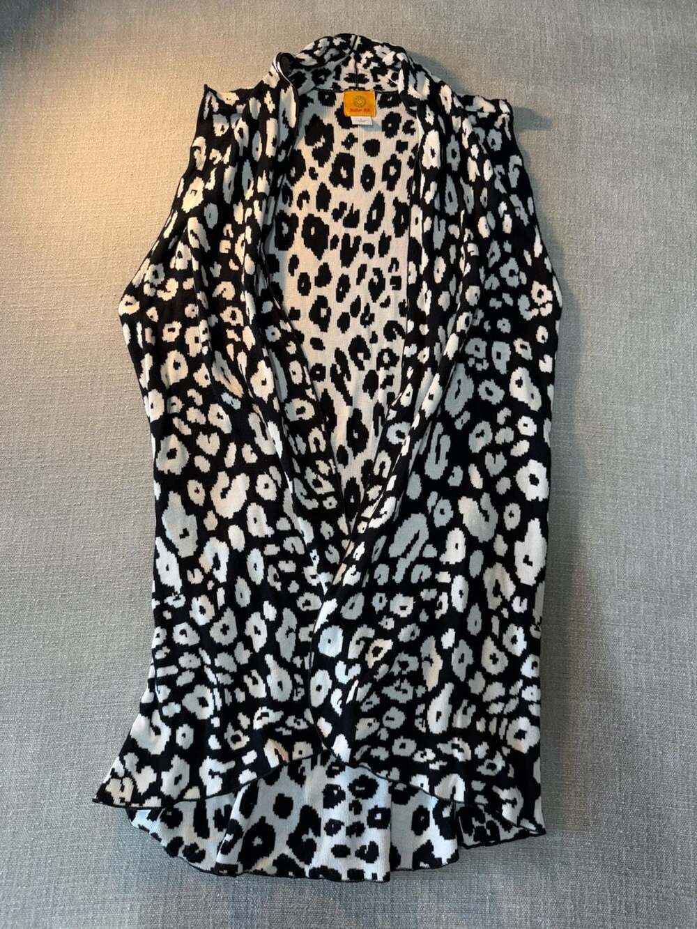 Ruby Rd. Black and White Leopard Print Knit Cardigan